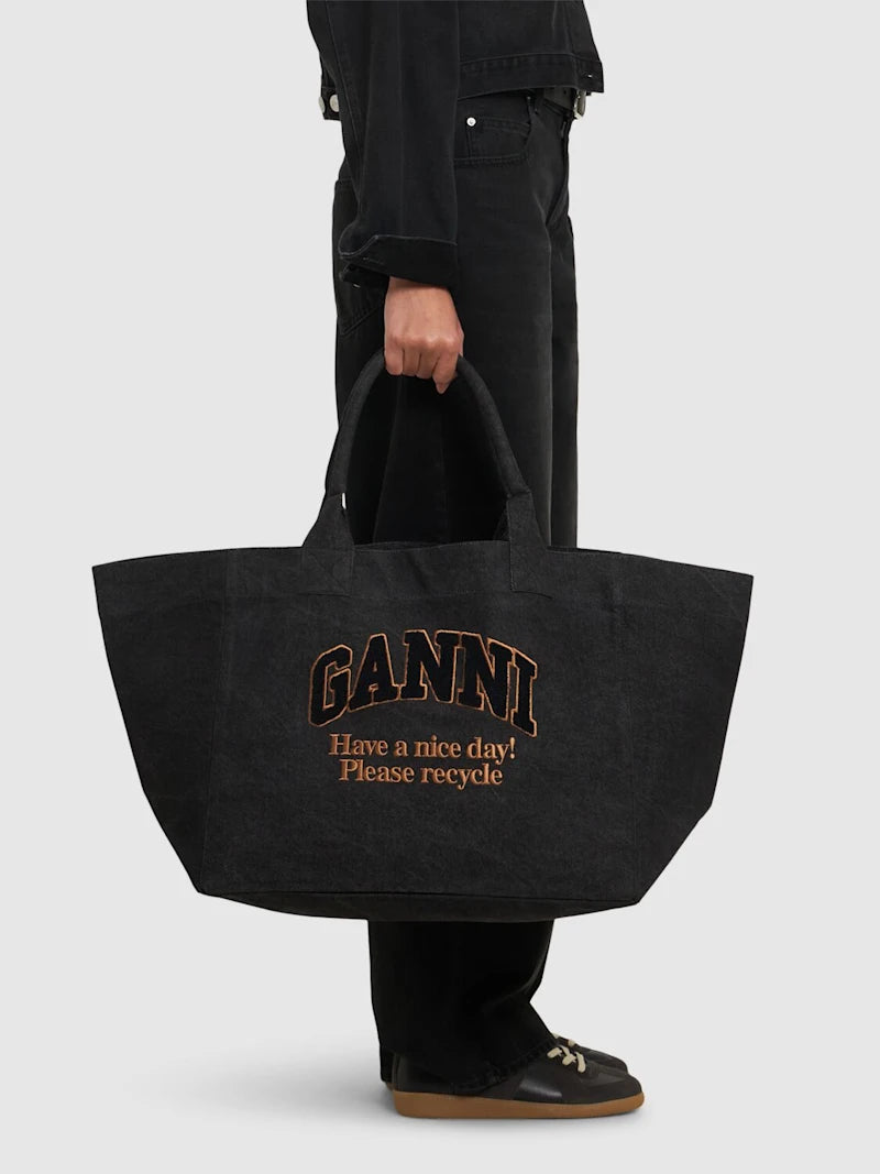GANNI Black Denim Tote Bag