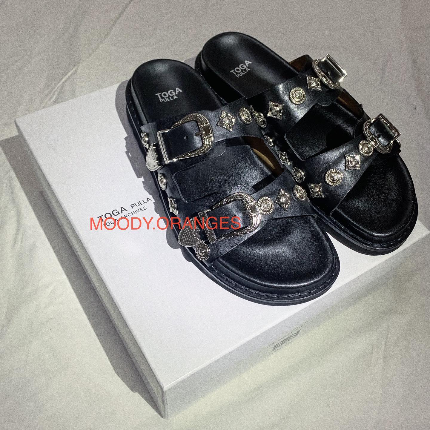 Toga Pulla Silver Charms Sandals - MOODY ORANGES