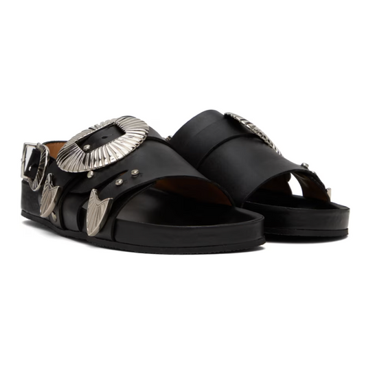 Toga Pulla Exclusive Black Leather Sandals - MOODY ORANGES