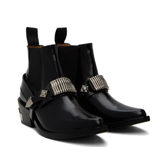 Toga Pulla Black Ankle Strap Chelsea Boots - MOODY ORANGES