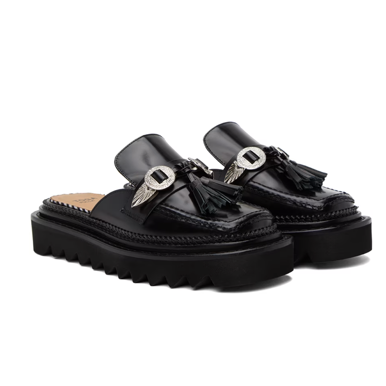 Toga Pulla Black Tassel Loafers - MOODY ORANGES