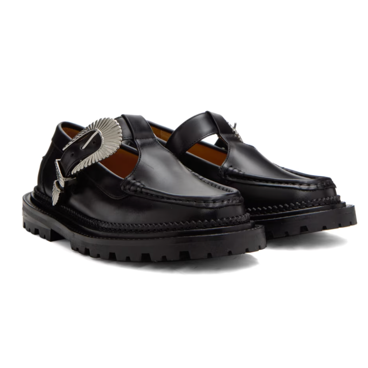 Toga Pulla Black Buckle Loafers - MOODY ORANGES