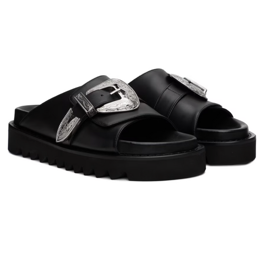 Toga Pulla Black Pin-Buckle Sandals - MOODY ORANGES