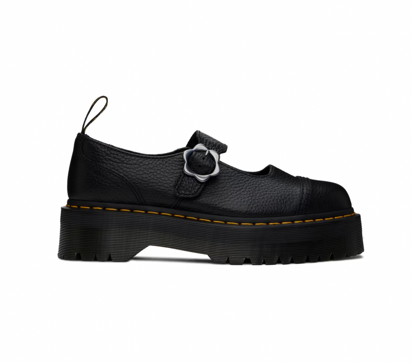 Dr. Martens Black Addina Flower Buckle Leather Platform Oxfords - MOODY ORANGES