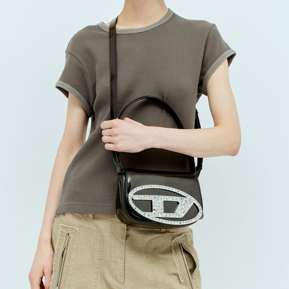 Diesel 1DR Shoulder Bag (Crystal-embellished Logo Plaque) - MOODY ORANGES