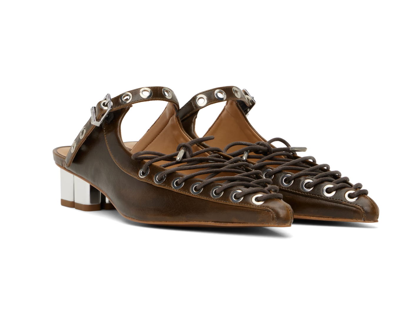 Ganni Black Oleatex Lace-Up Mules