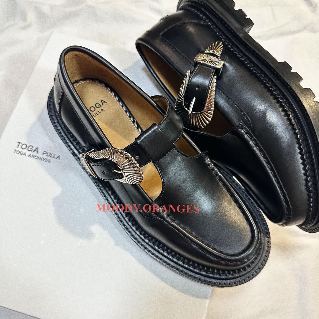 Toga Pulla Black Buckle Loafers - MOODY ORANGES