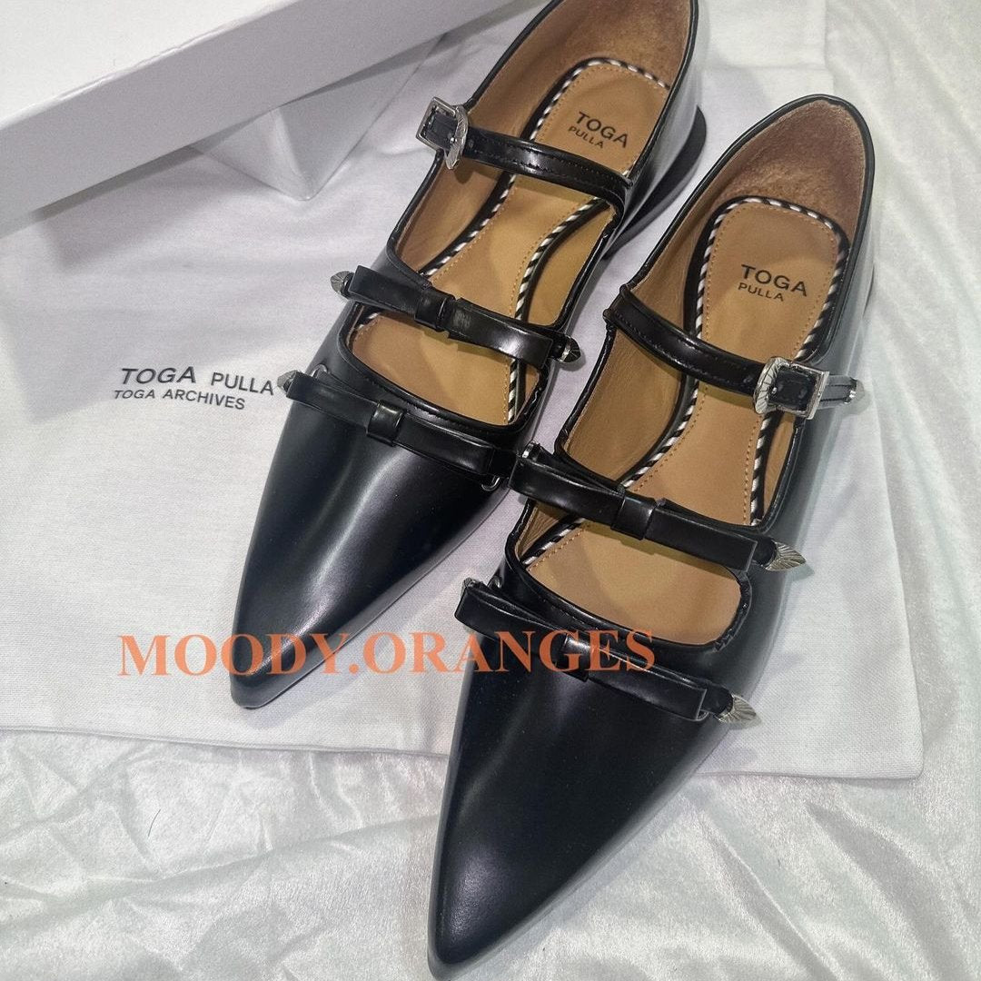 Toga Pulla Black Polido Ballerina Flats - MOODY ORANGES