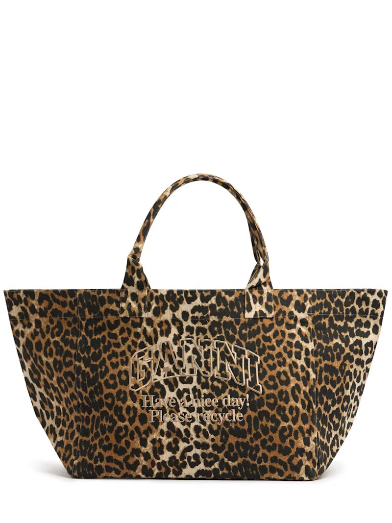 GANNI Leopard-Print Canvas Tote Bag