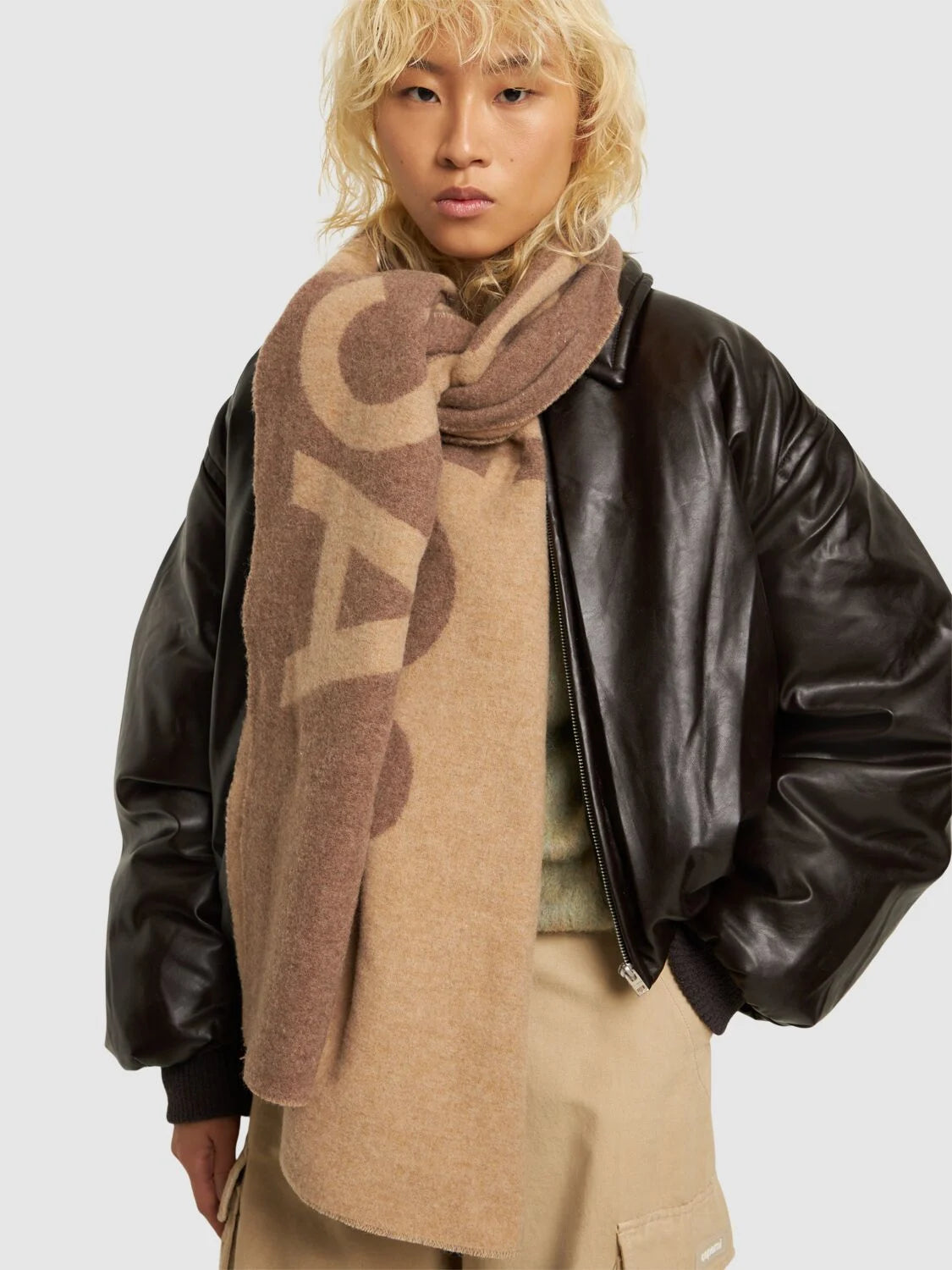 Acne Studios Acne logo wool scarf (Camel/Brown) - MOODY ORANGES