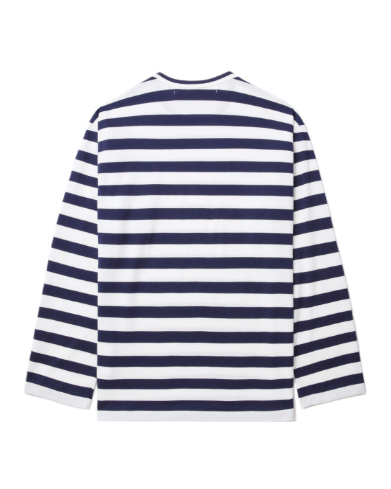 COMME des GARÇONS PLAY Rhinestone Heart Wide Stripes Tee - Navy Blue