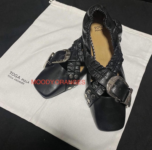 Toga Pulla Black Studded Ballerina Flats