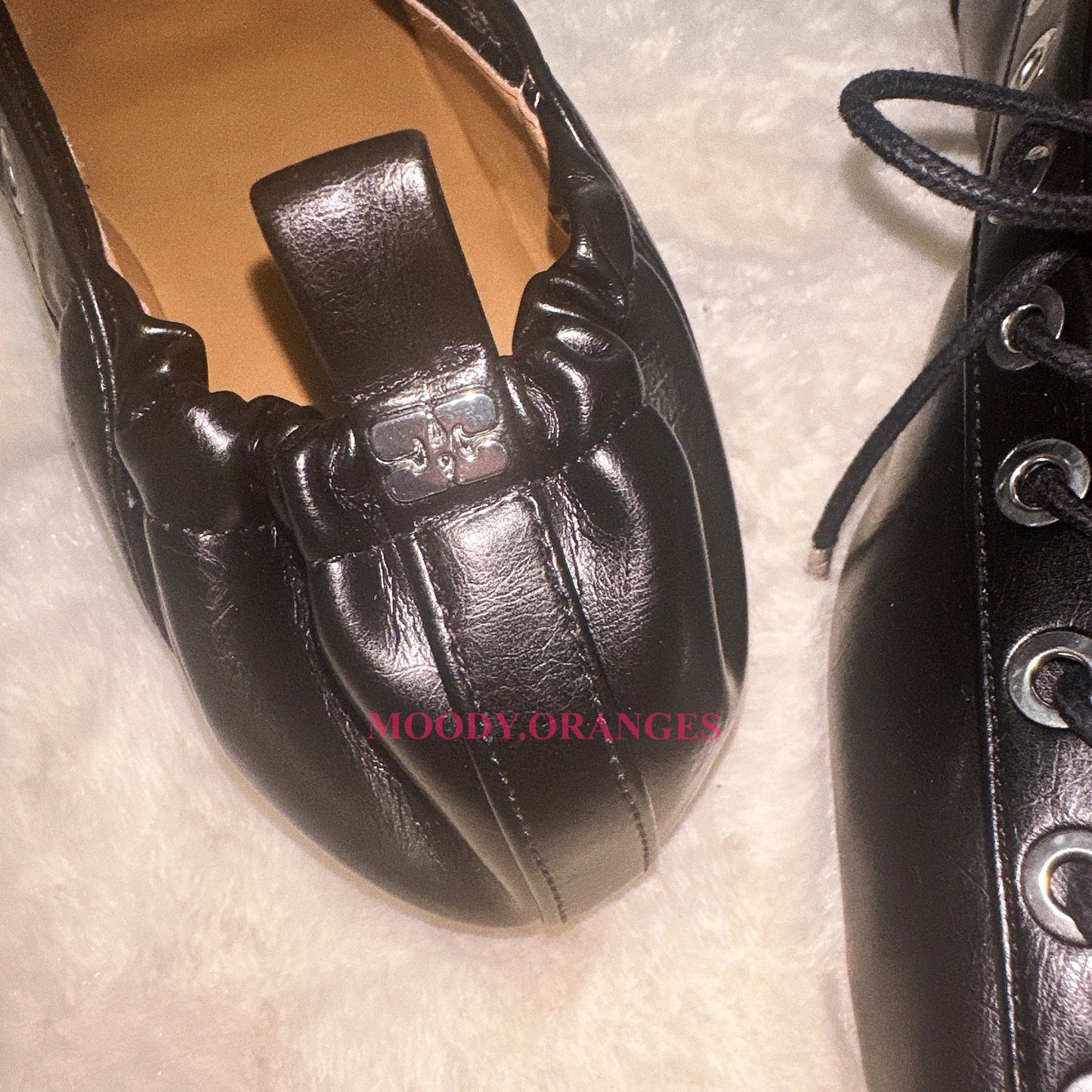 GANNI Black Oleatex Lace-Up Ballerinas