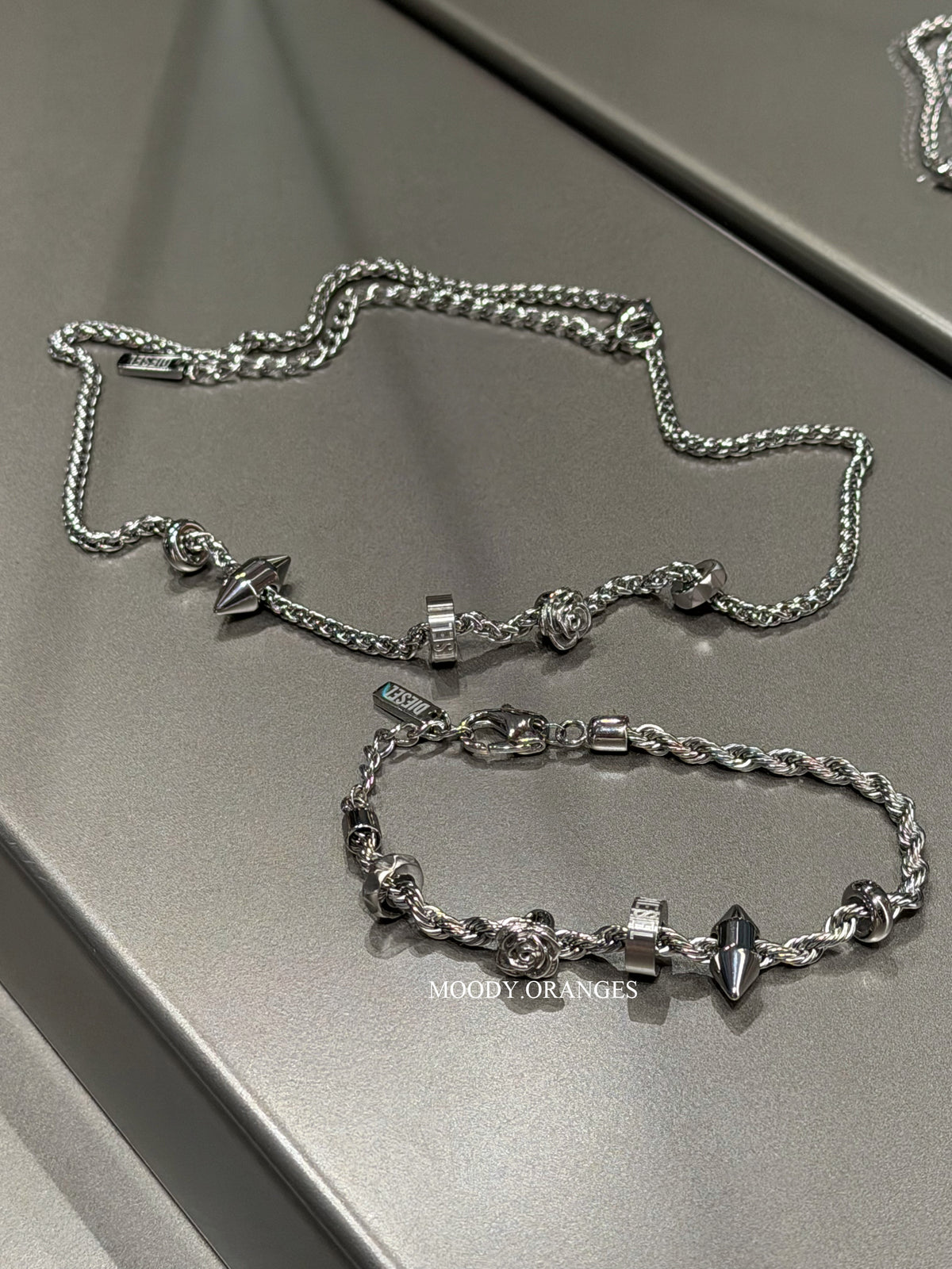 Diesel Silver Charm Necklace - MOODY ORANGES