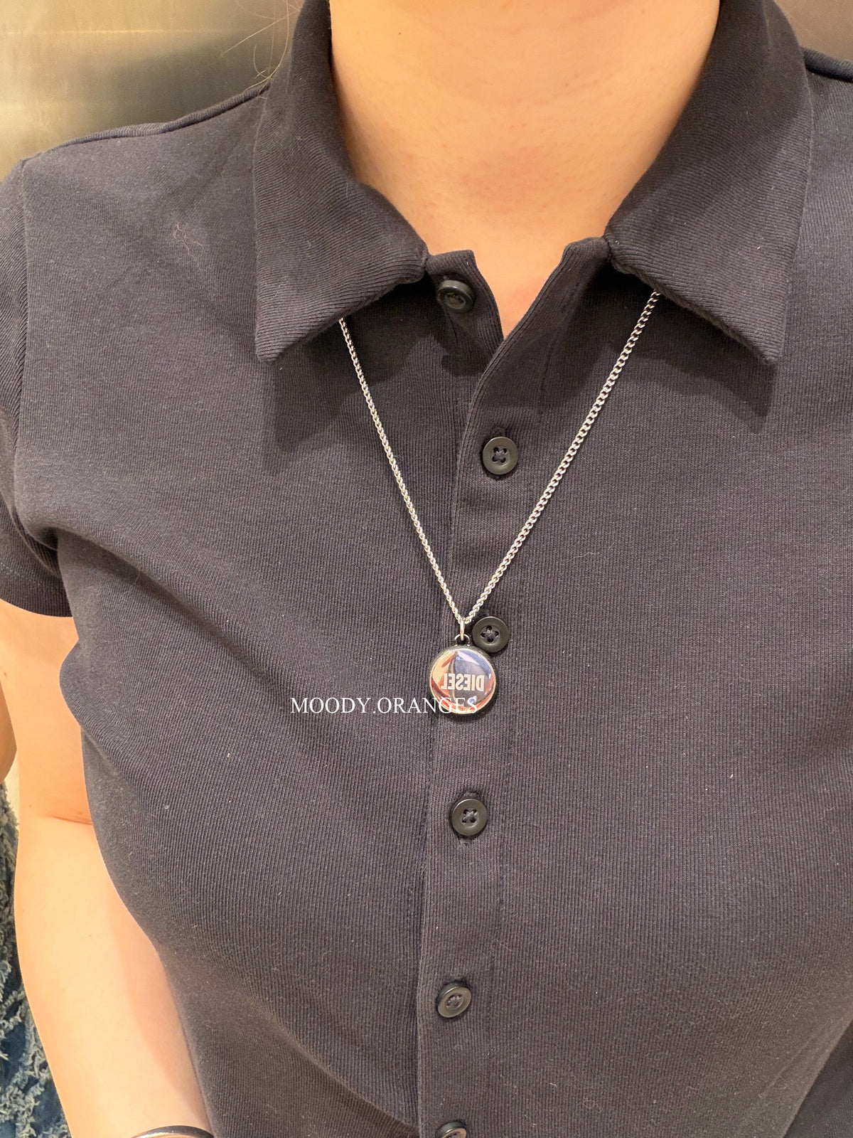 Diesel Denim Texture Pendant Silver Necklace - MOODY ORANGES