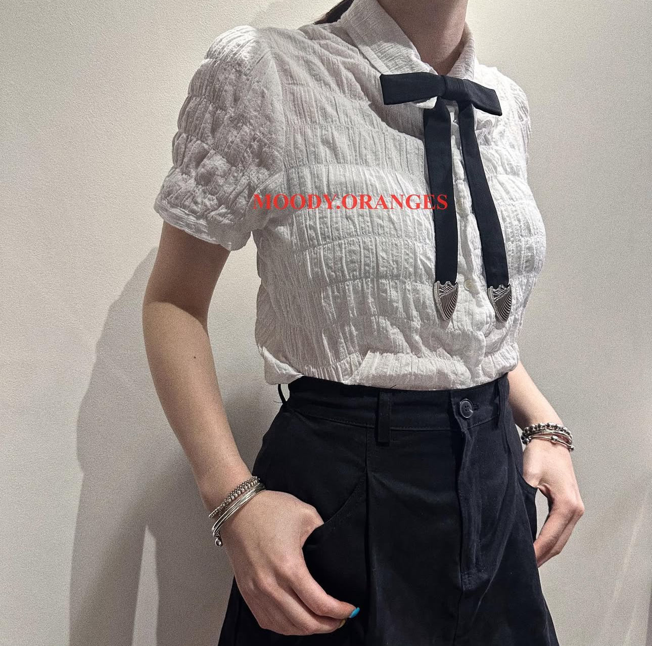 TOGA TOO Black Metal Ribbon Tie