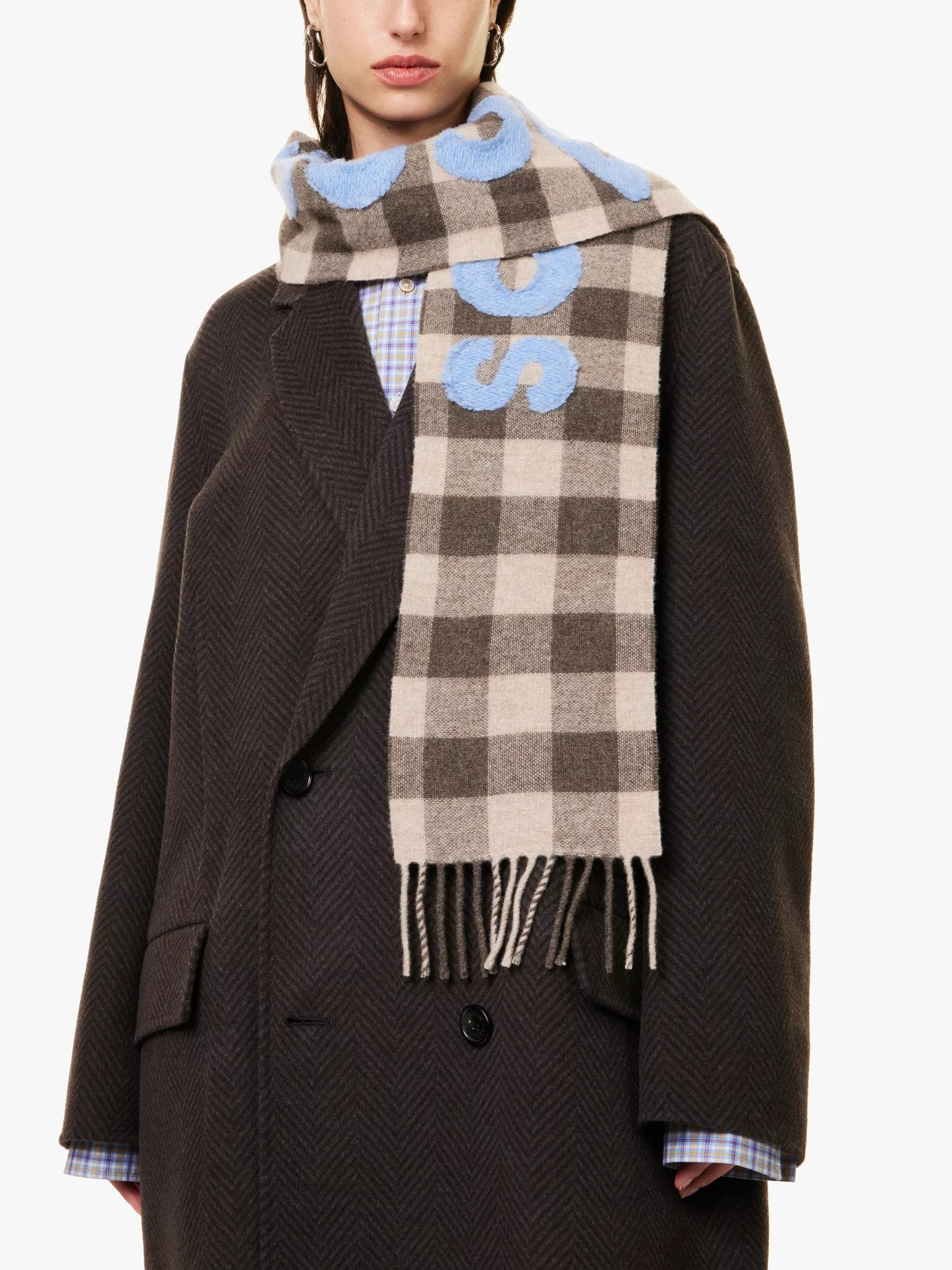 Acne Studios Brand-appliqué checked wool-blend scarf - MOODY ORANGES