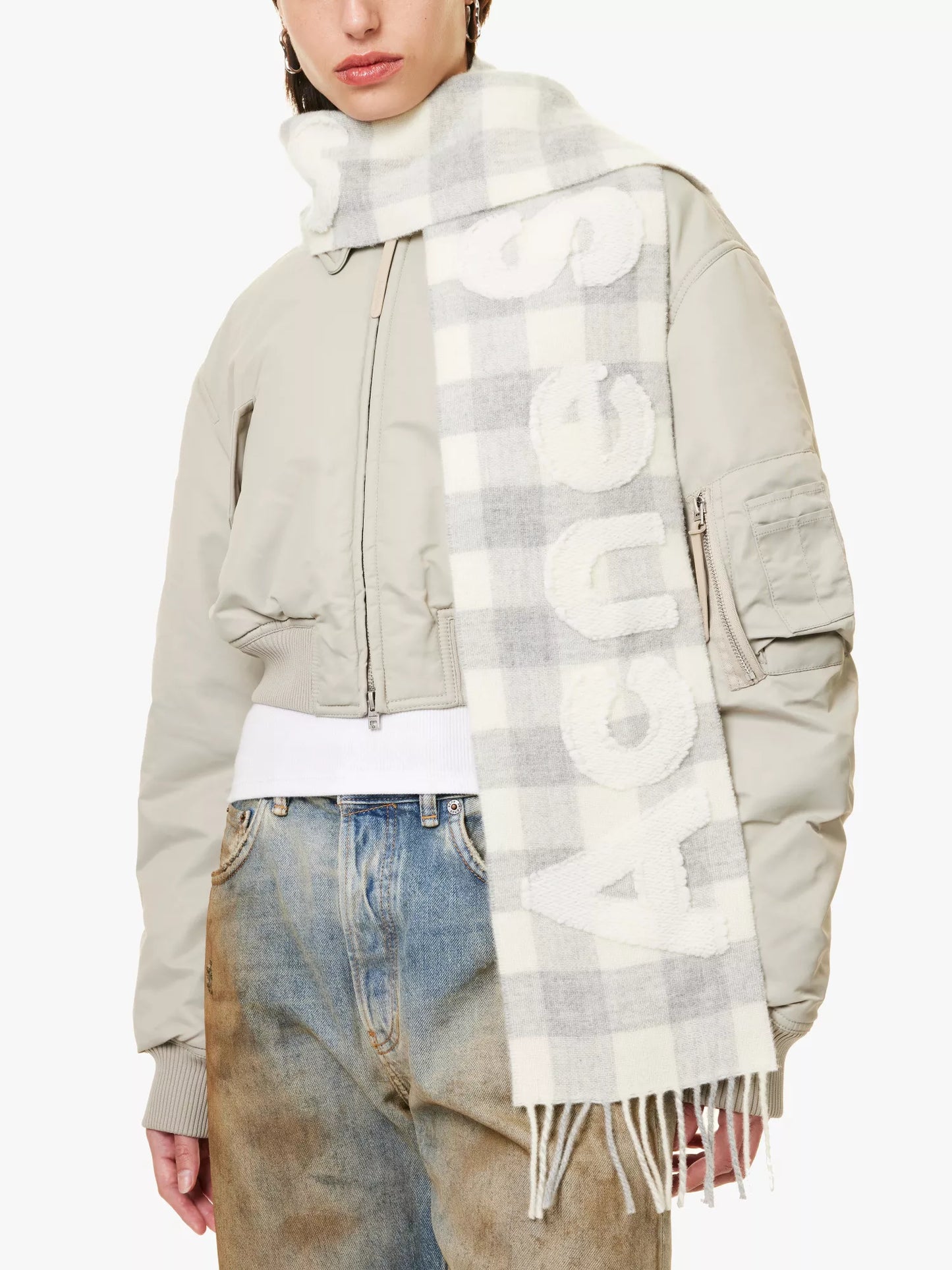 Acne Studios Brand-appliqué checked wool-blend scarf - MOODY ORANGES