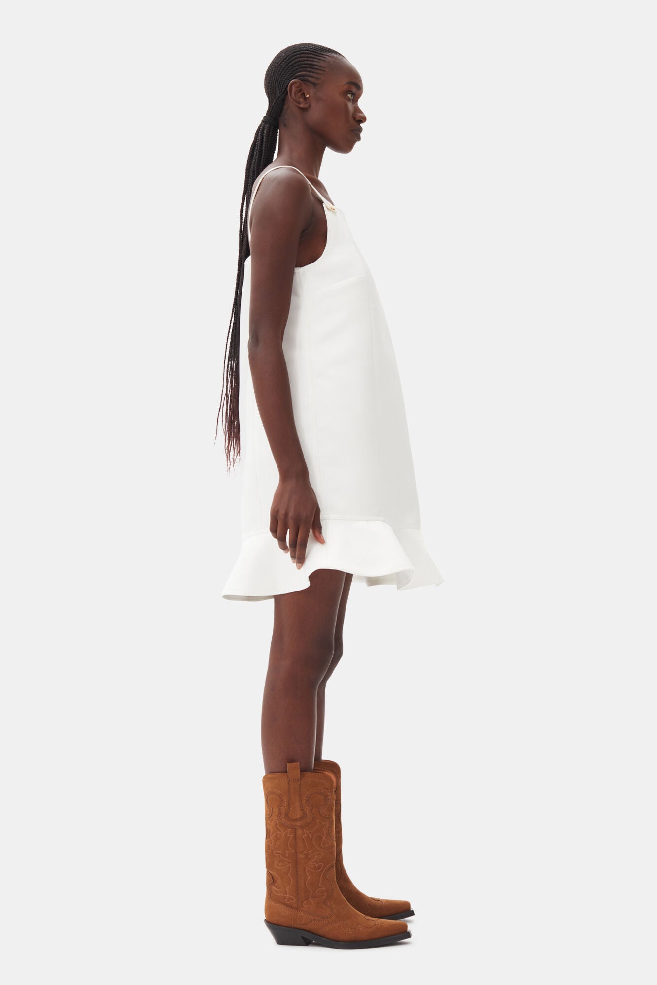 GANNI Brown Suede Mid Shaft Embroidered Western Boots