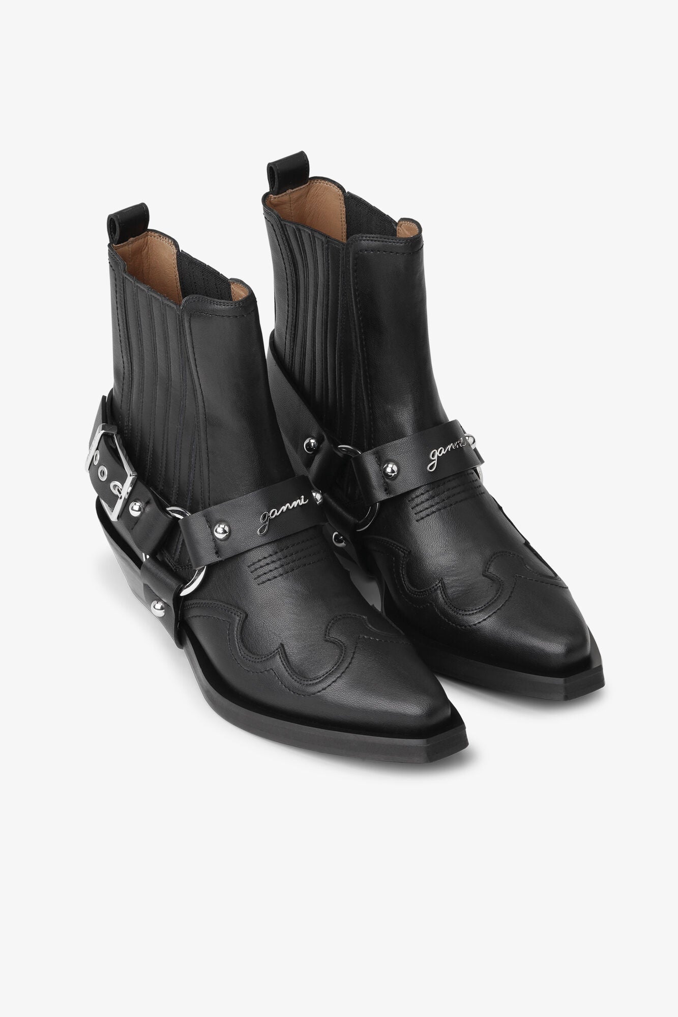 GANNI Black Low Cut Western Chelsea Boots