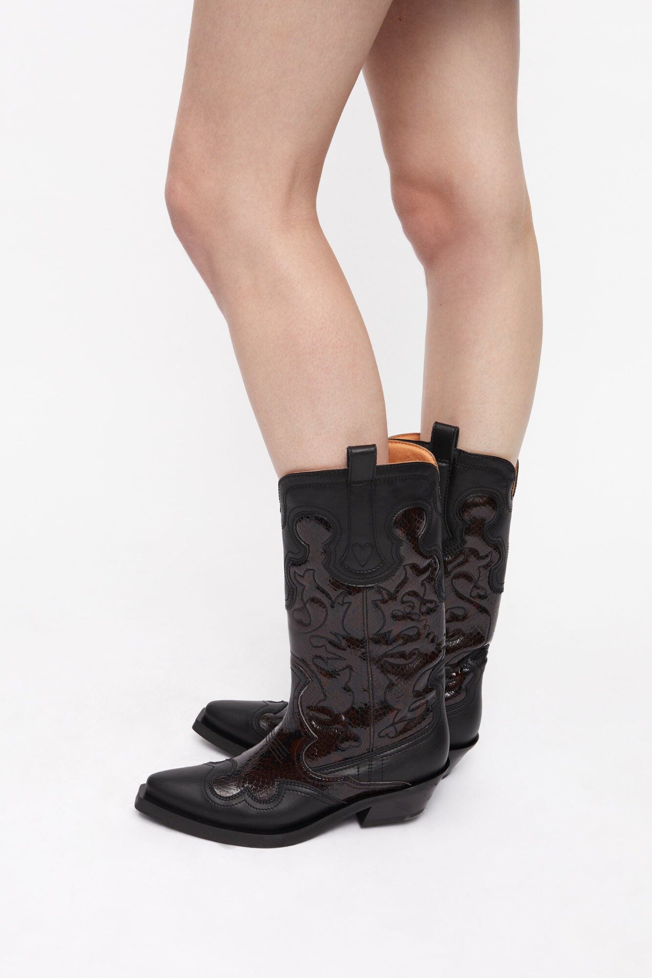 GANNI Dark Burgundy Mid Shaft Embroidered Western Boots