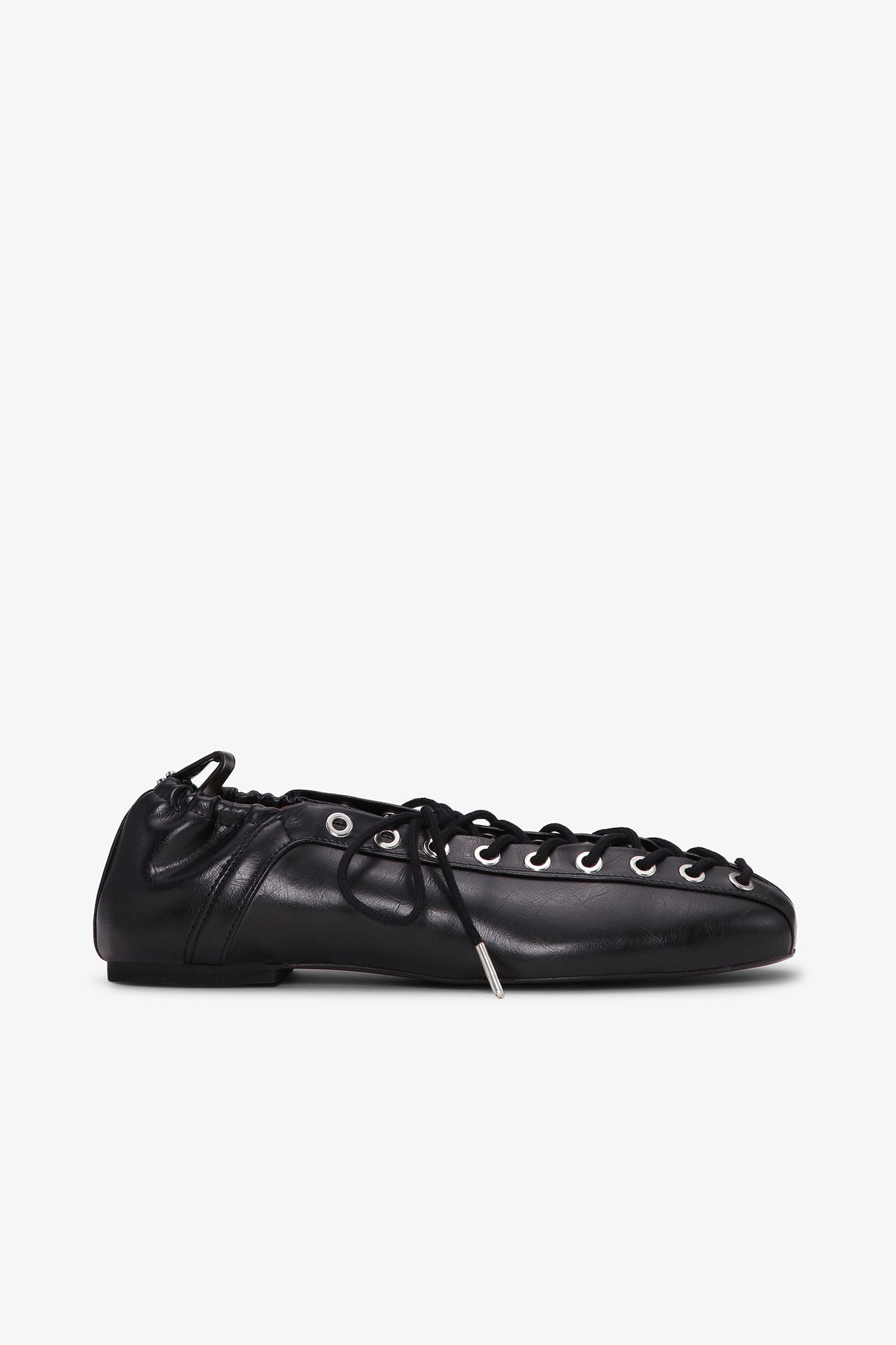 GANNI Black Oleatex Lace-Up Ballerinas