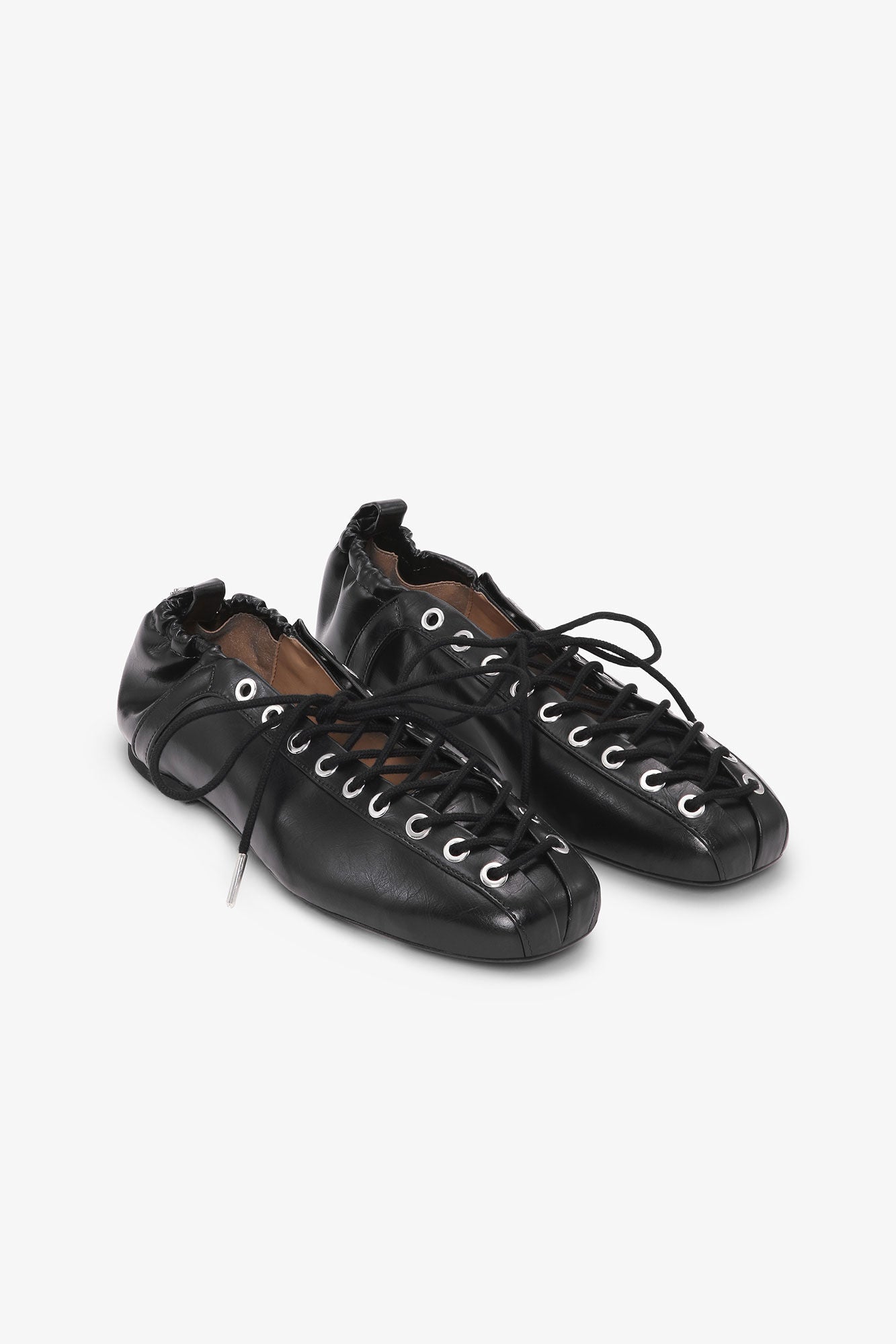 GANNI Black Oleatex Lace-Up Ballerinas