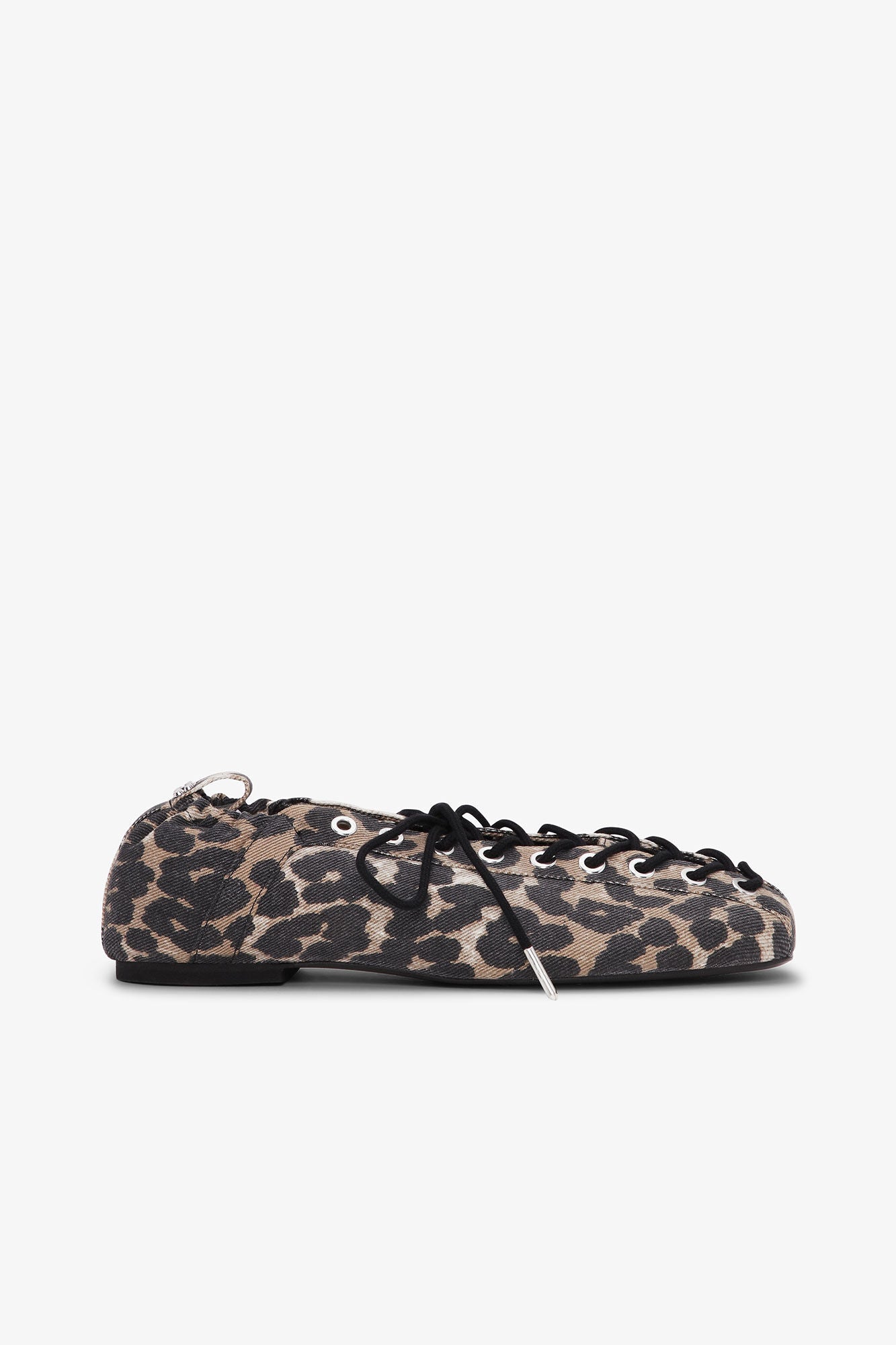 GANNI Leopard Printed Denim Lace-Up Ballerinas