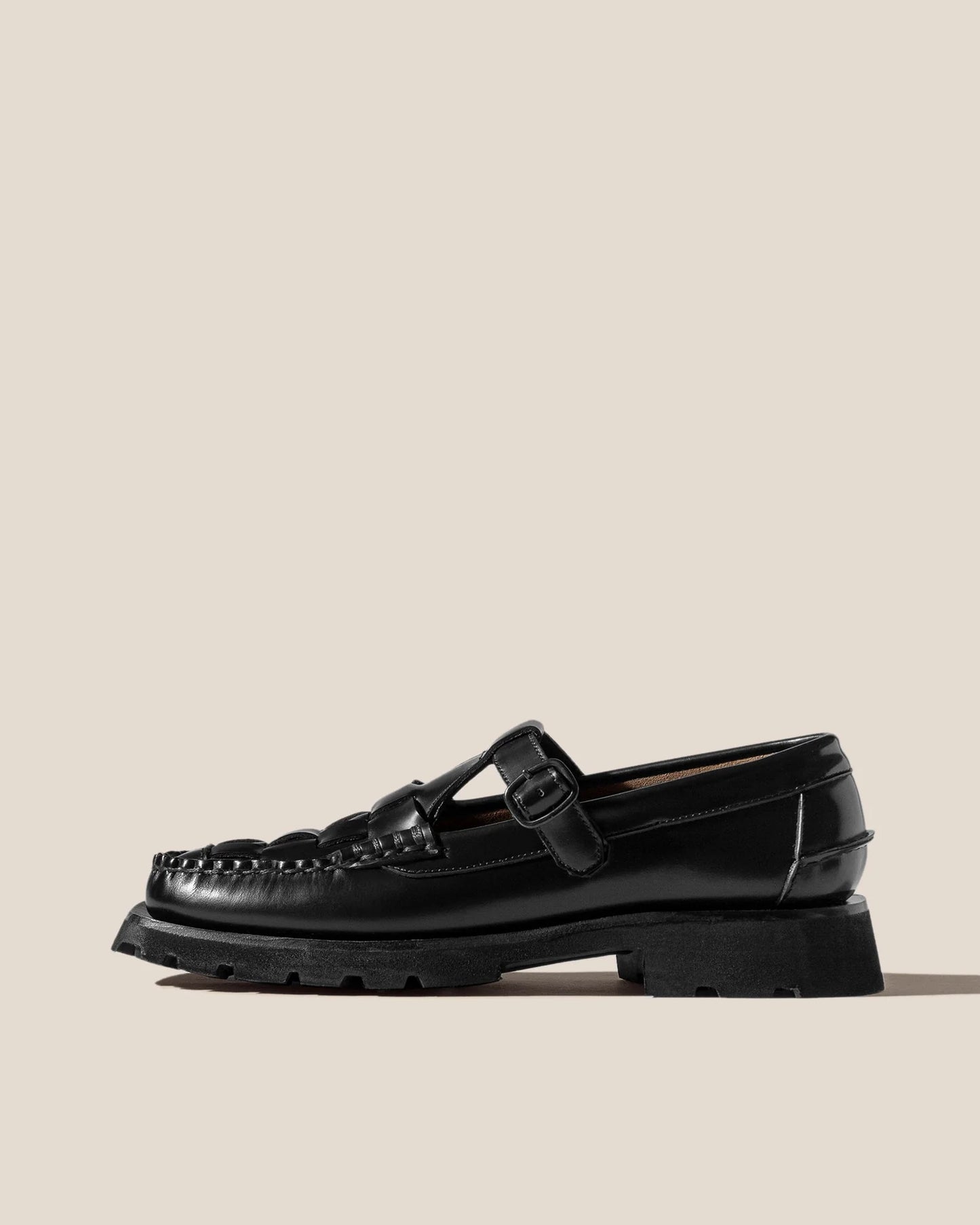 Hereu Soller Black Sport Tread Sole T-Bar Loafer