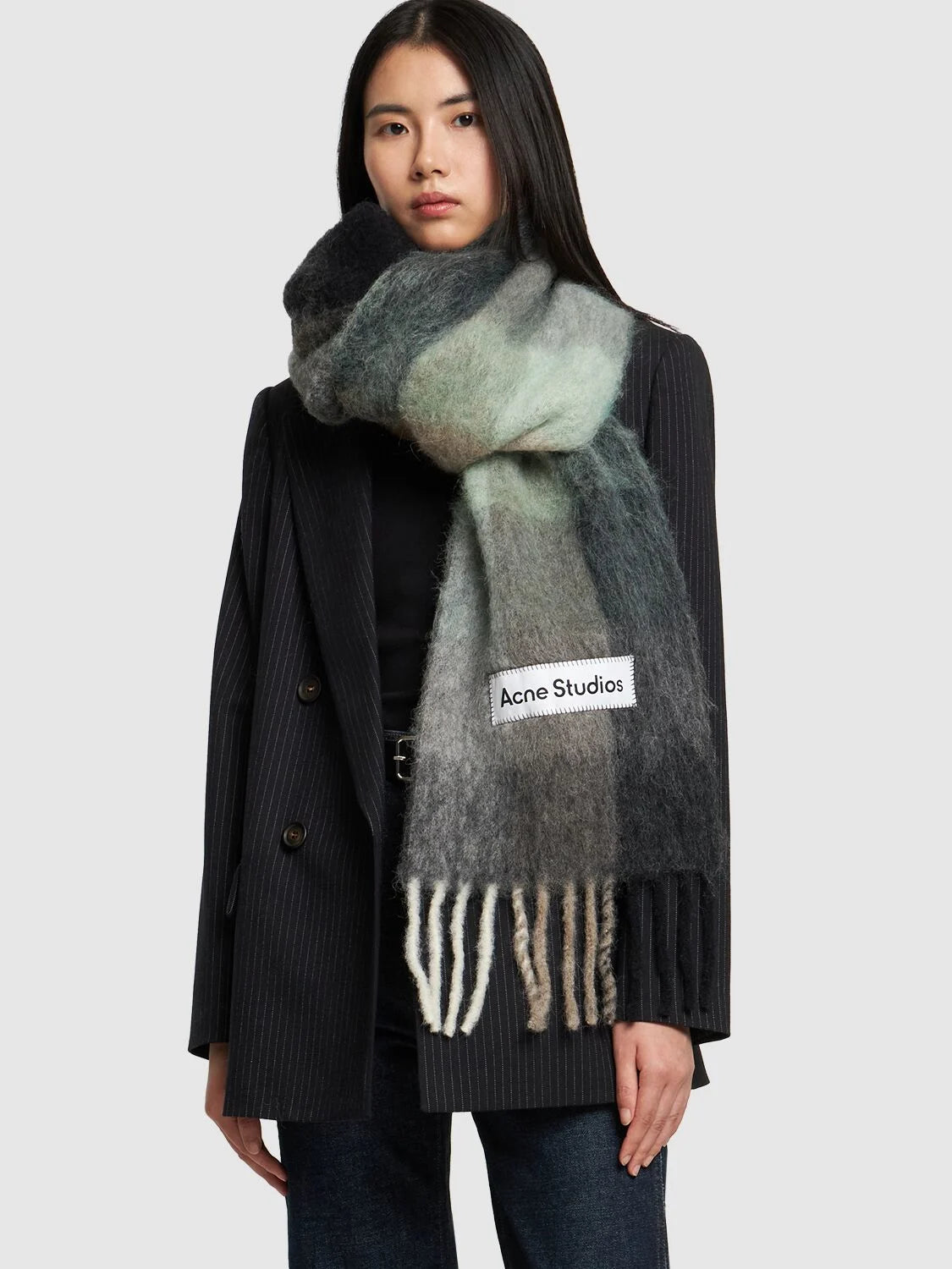 Acne Studios Wool alpaca & mohair scarf (Green/Grey) - MOODY ORANGES