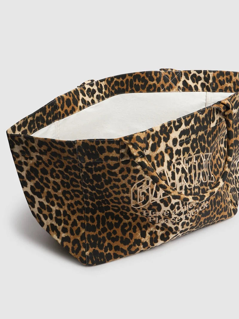 GANNI Leopard-Print Canvas Tote Bag