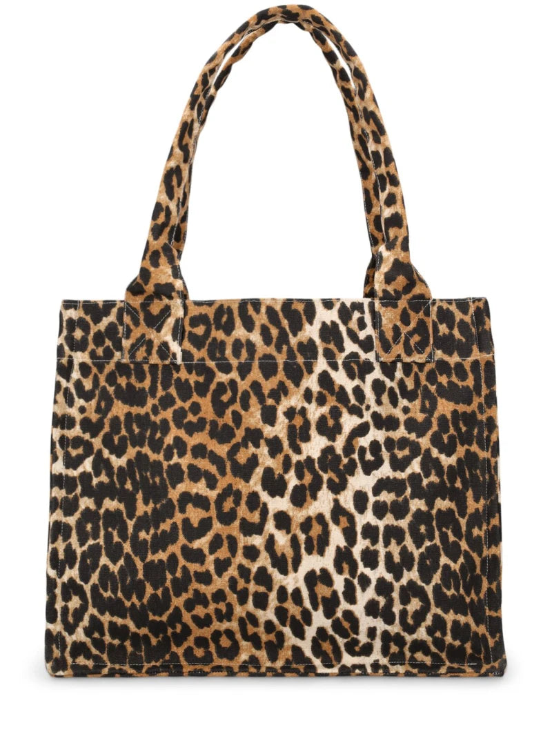 GANNI Leopard-printed Canvas Tote bag