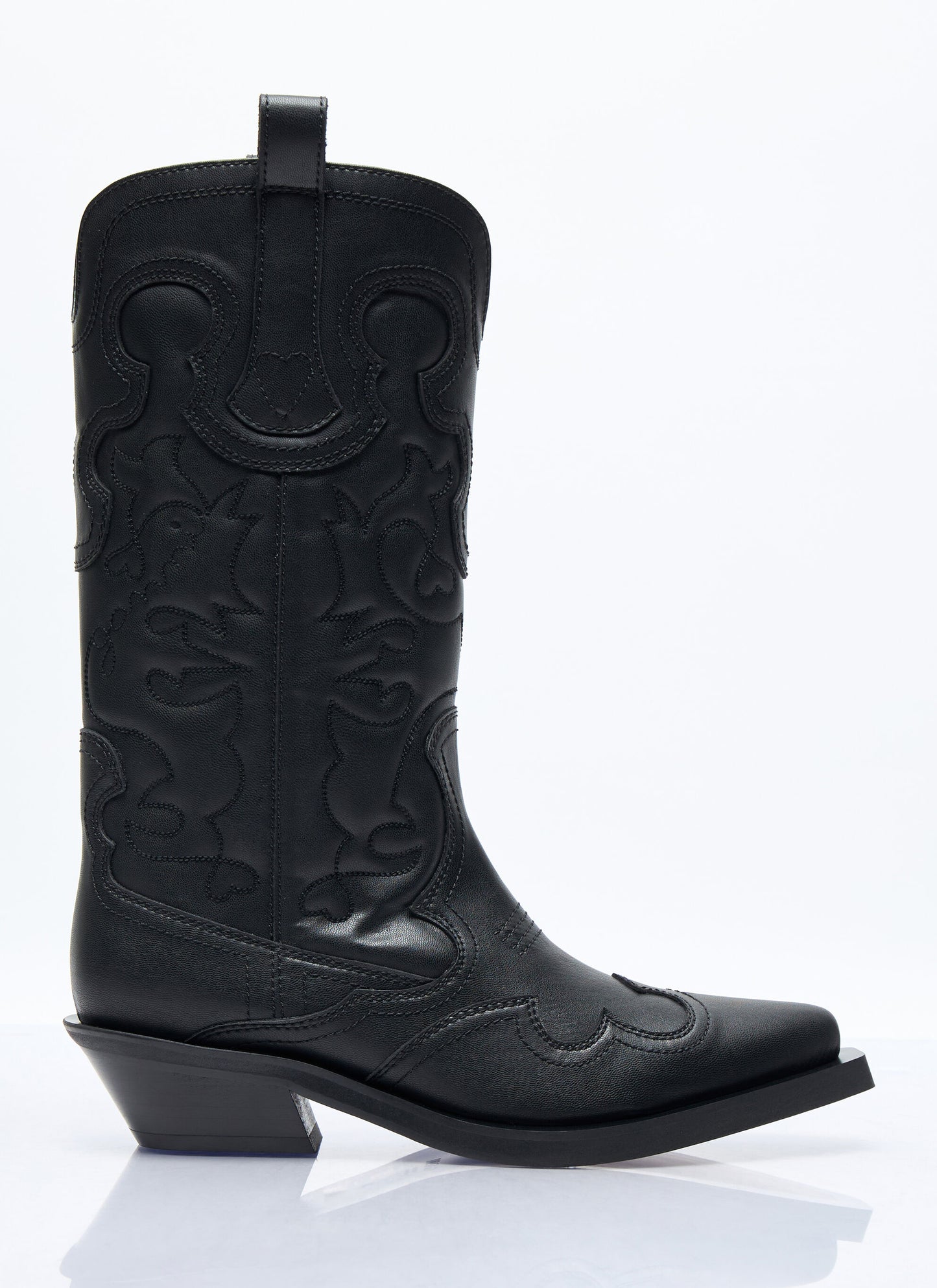 GANNI Black Mid Shaft Embroidered Western Boots