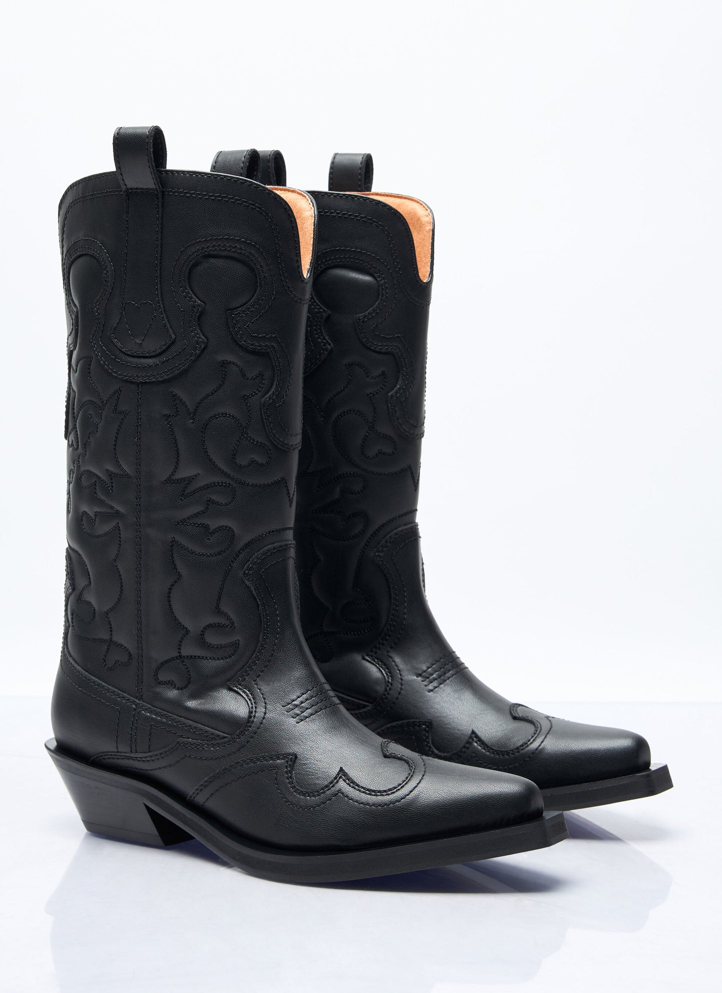 GANNI Black Mid Shaft Embroidered Western Boots