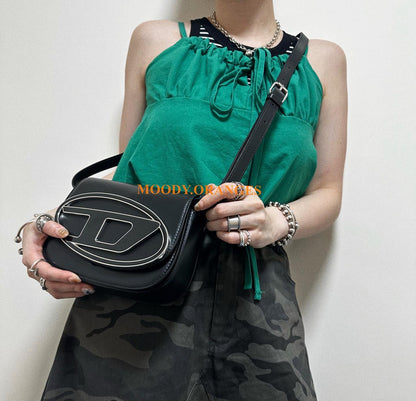 Diesel 1DR Black Leather Shoulder Bag - MOODY ORANGES