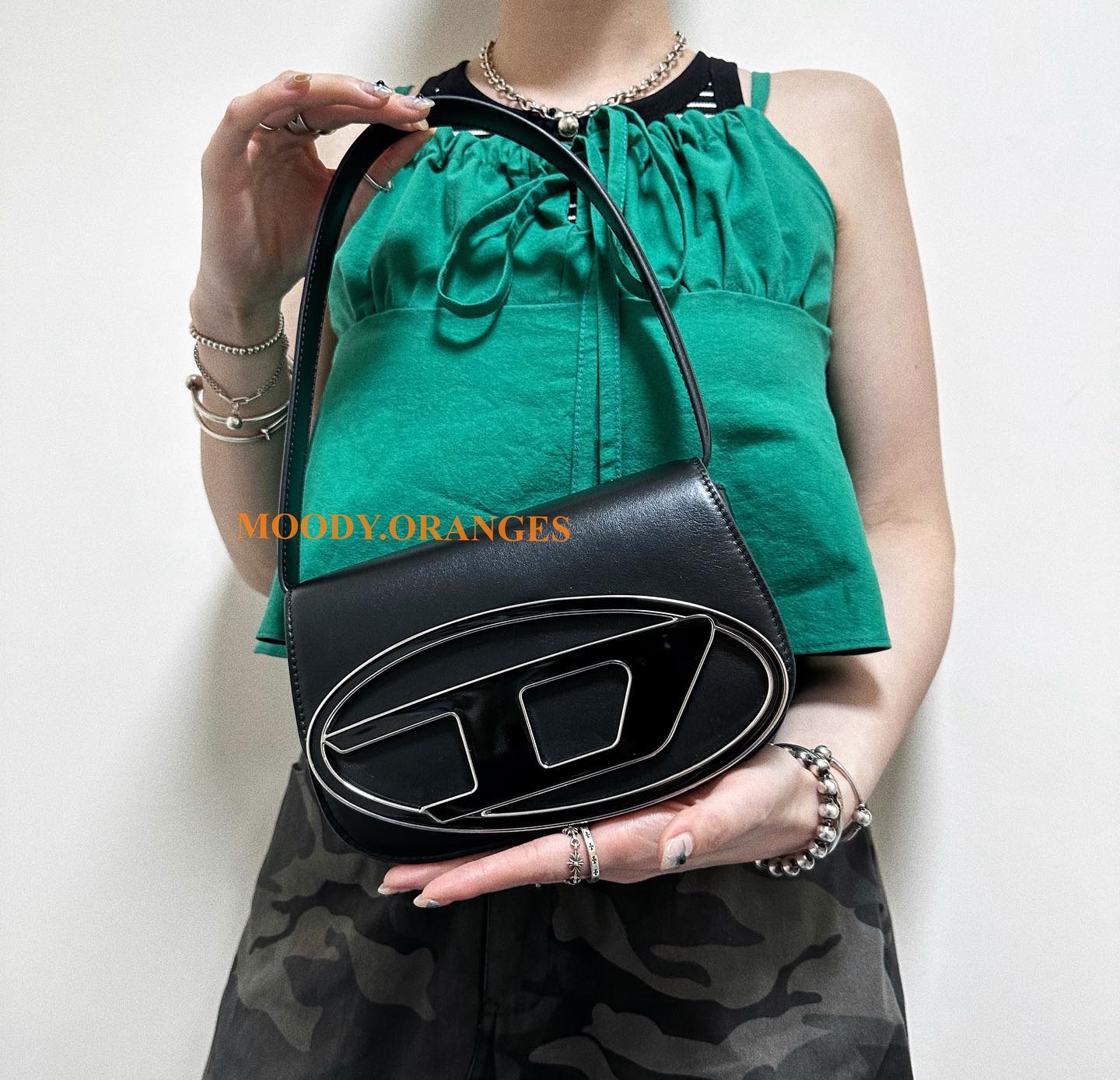 Diesel 1DR Black Leather Shoulder Bag - MOODY ORANGES