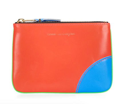 Comme des Garçons Wallet Orange/Green Super neon leather line zip wallet - MOODY ORANGES