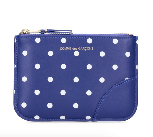 Comme des Garçons Wallet Blue Dot printed leather zip wallet - MOODY ORANGES