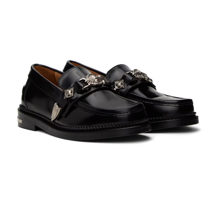 Toga Pulla Black Metal Loafers - MOODY ORANGES