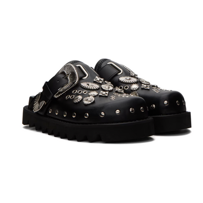 Toga Pulla Black Eyelet Metal Sabot Slippers - MOODY ORANGES