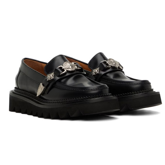 Toga Pulla Black Leather Loafers - MOODY ORANGES