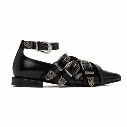 Toga Pulla Black Cross Strap Ballerina Flats - MOODY ORANGES