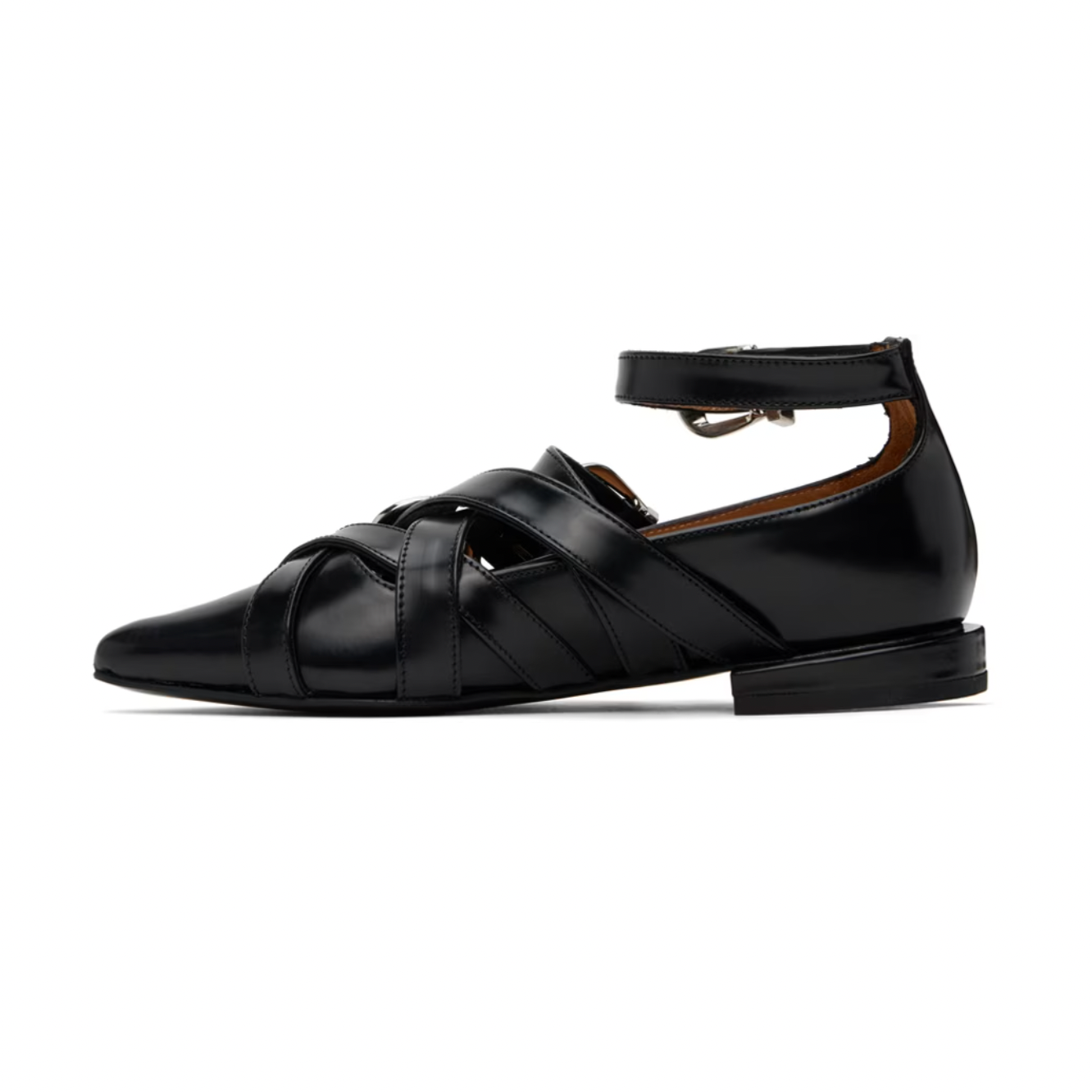 Toga Pulla Black Cross Strap Ballerina Flats - MOODY ORANGES