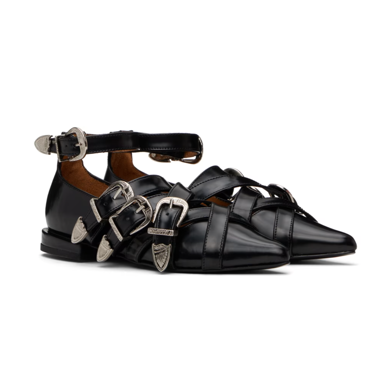 Toga Pulla Black Cross Strap Ballerina Flats - MOODY ORANGES