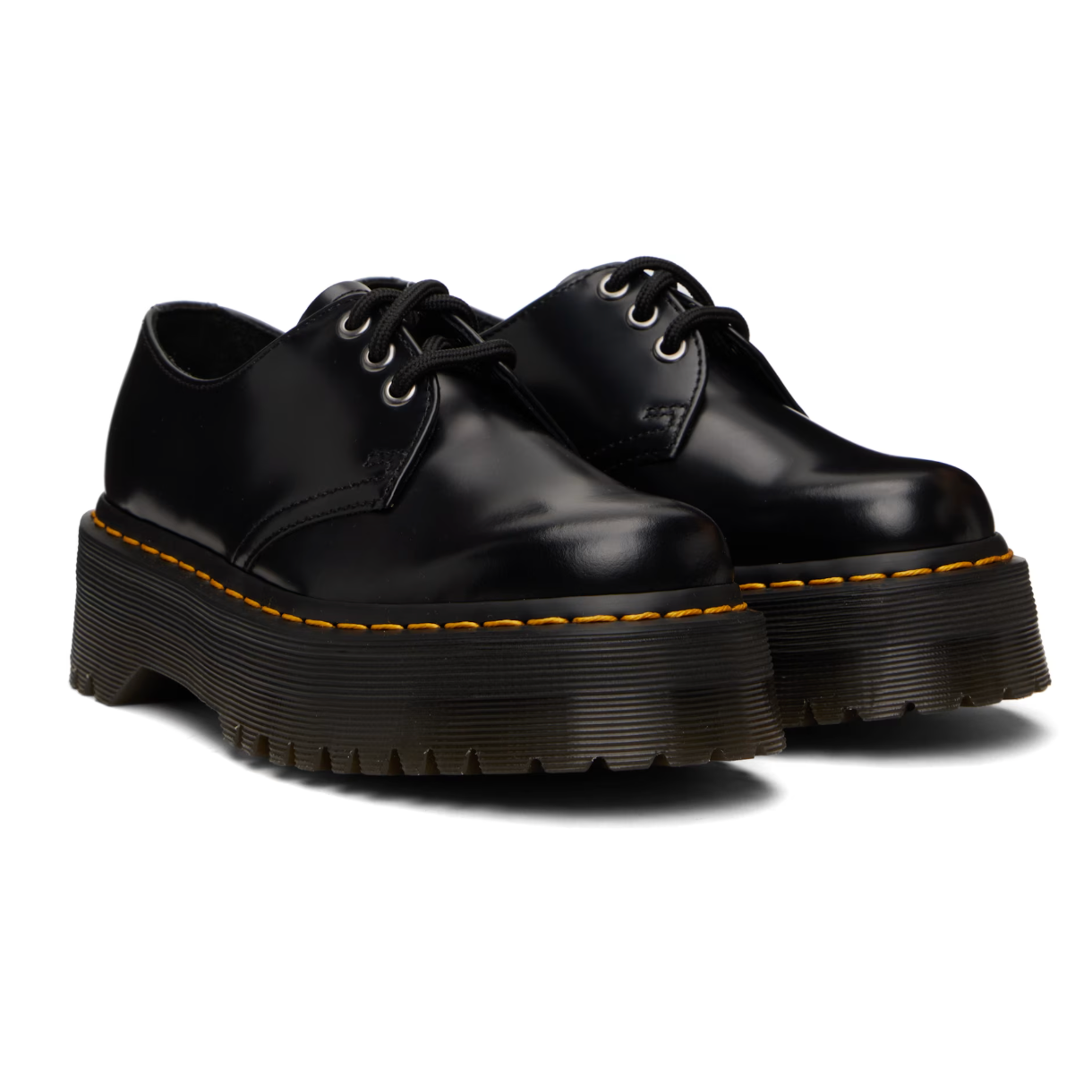 Dr. Martens Black 1461 Smooth Leather Platform Derbys - MOODY ORANGES