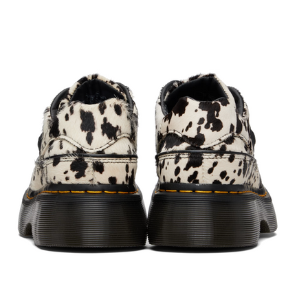 Dr. Martens Black & White Buzz 5-Eye Dalmatian Hair On Leather Derbys - MOODY ORANGES