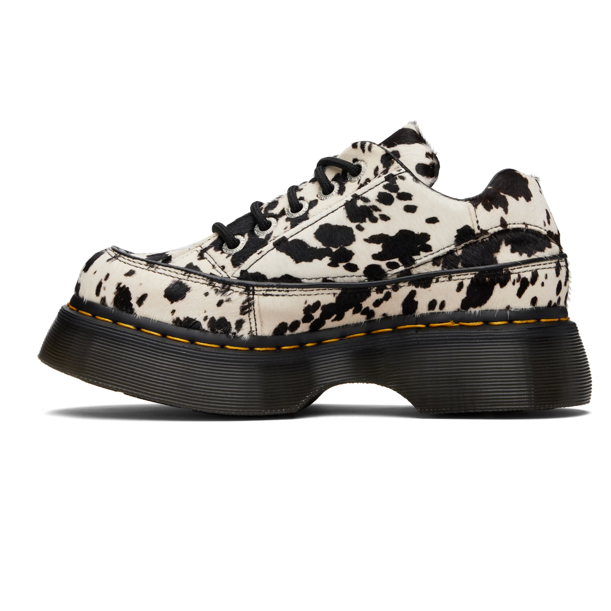 Dr. Martens Black & White Buzz 5-Eye Dalmatian Hair On Leather Derbys - MOODY ORANGES