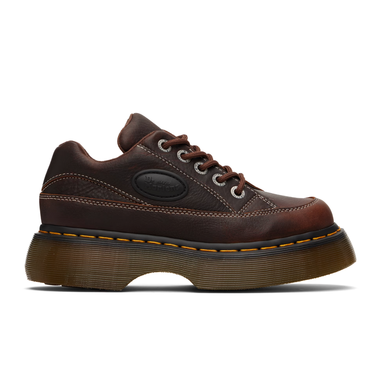 Dr. Martens Brown Buzz 5-Eye Grizzly Leather Derbys - MOODY ORANGES