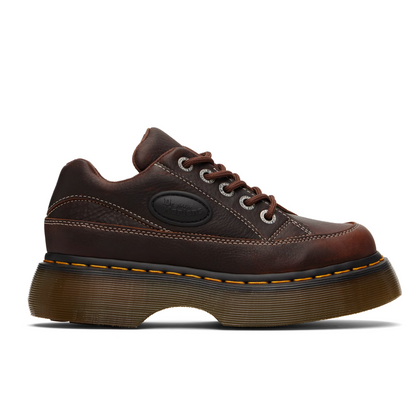 Dr. Martens Brown Buzz 5-Eye Grizzly Leather Derbys - MOODY ORANGES