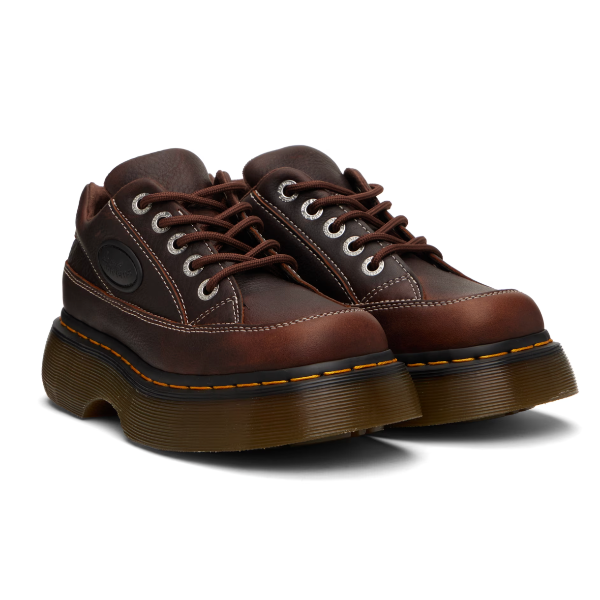 Dr. Martens Brown Buzz 5-Eye Grizzly Leather Derbys - MOODY ORANGES